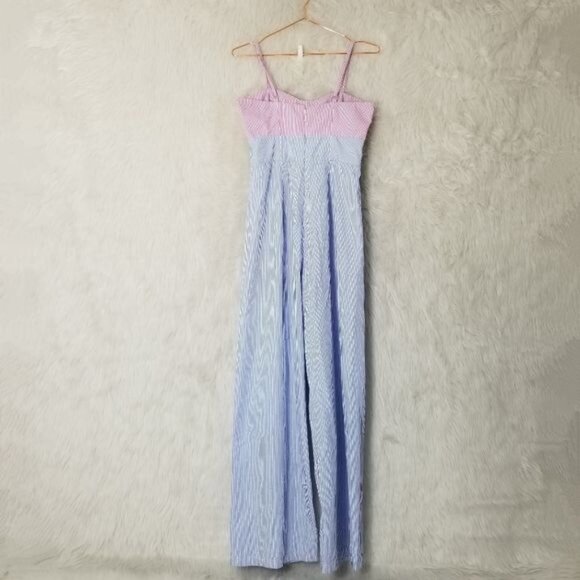 Romeo + Juliet Couture Woven Pinstripe Bow Bust Jumpsuit Small - Picture 2 of 11